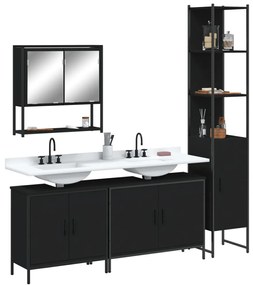 4 pcs conjunto móveis casa de banho derivados de madeira preto