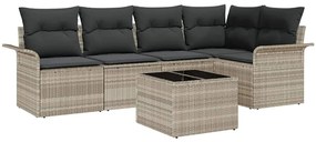 Conjunto de Sofá de 6 Peças com Almofadas Cinza Vime PE