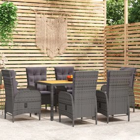 vidaXL 7 pcs conjunto de jantar para jardim vime PE cinzento