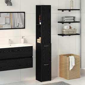 Armário de Casa de Banho vidaXL Preto Carvalho 25x25x170 cm Madeira de engenharia