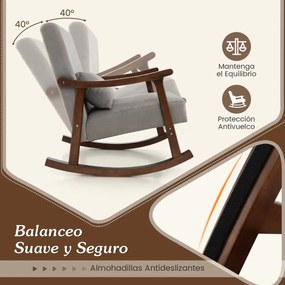 Cadeira de Baloiço, 90 x 66 x 83 cm, Almofada de Assento Acolchoada, Castanho / Cinzenta