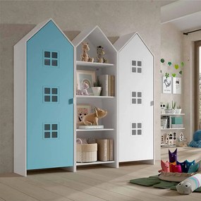 Conjunto 2 armarios Guarda Roupa infantil + estante infantil coleção CASAMI Azul e Branco