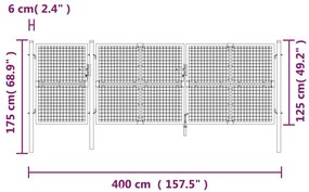 Portão de rede para jardim 400x175 cm aço galvanizado prateado