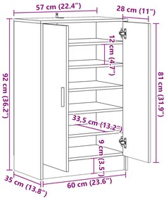 Armário para sapatos 60x35x92cm derivados madeira madeira velha