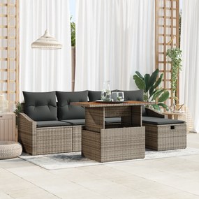 Conjunto de Sofá de Jardim de 6 Peças com Almofadas Rattan Poliéster C