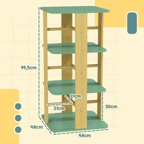 Estante infantil com rodas 48C x 48L x 99,5A cm, estante para livros infantis de 3 níveis para sala de jogos, quarto de criança, verde