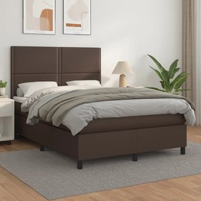 vidaXL Cama com molas/colchão 140x200 cm couro artificial castanho