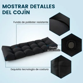 Almofada de assento retangular de banco de jardim com algodão PP maciço para uso interno e externo 132 x 49 x 15 cm Preto