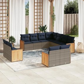 vidaXL 11 pcs conjunto sofás de jardim c/ almofadões vime PE cinzento