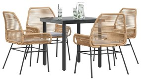 vidaXL Conjunto jantar jardim 5 peças almofadas vidro vime PE castanho