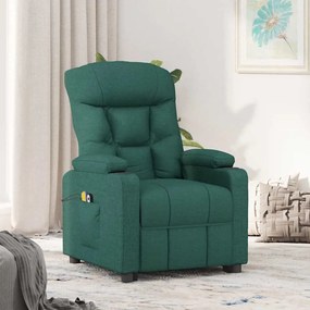vidaXL Poltrona elevatória de massagens tecido verde-escuro