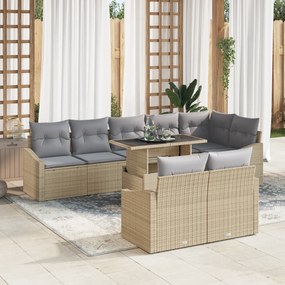 vidaXL Conjunto de Sofás de Jardim de 9 Peças com Almofadas Bege Rattan Polipropileno