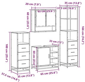 4 pcs Conjunto móveis casa de banho madeira proc. cinza sonoma