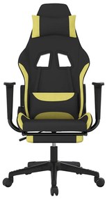 Cadeira de gaming com apoio de pés tecido preto e verde-claro