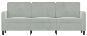 Sofá de 3 lugares 180 cm veludo cinzento-claro