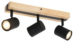 Candeeiro de teto preto com madeira 3 luzes ajustável retangular - Jeana Moderno,Industrial