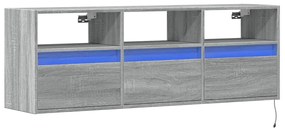 Móvel de parede p/ TV c/ luzes LED 130x31x45 cm cinzento sonoma
