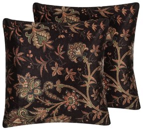 Conjunto de 2 almofadas decorativas castanhas com flores 45 x 45 cm KARUR Beliani