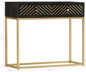 Mesa consola 90x30x75 cm mangueira maciça preto e dourado