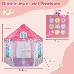 Conjunto de Tenda de Brincar e Tapete de Dança, 140 x 140 x 140 cm, Design de Castelo de Princesas, Rosa