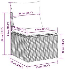 9 pcs conjunto de sofás p/ jardim com almofadões vime PE bege