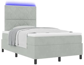 Cama Box com Colchão e Luz LED Cinzento-claro 120x190 cm em Veludo