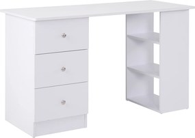 Secretária multimédia com várias opções de arrumação: 3 gavetas e 2 prateleiras, 120 x 49 x 72 cm, branca