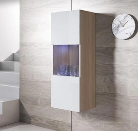 Vitrine de Parede Évora – 40x126 cm – Sonoma e Branco com LED Azul