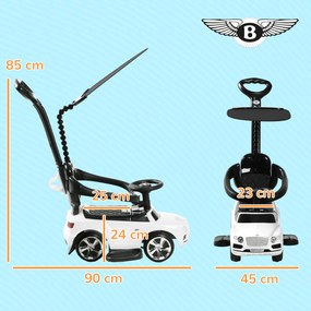 Carro Andador 3 em 1  para Bebés de 12-36 Meses com Licença Bentley Bentayga com Guiador Branco e preto