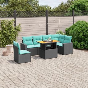 vidaXL 7 pcs conjunto de sofás p/ jardim c/ almofadões vime PE preto