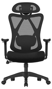 Cadeira de escritório SONGMICS, cadeira de mesa ergonômica, cadeira de computador, cadeira de malha, apoio lombar ajustável e encosto de cabeça, 150 kg, ajustável em altura, preta OBN063B01