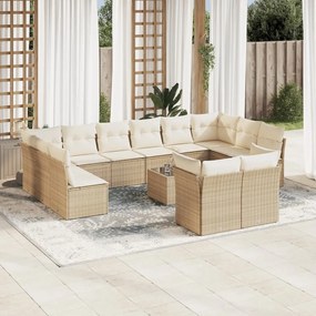 13 pcs conjunto de sofás p/ jardim com almofadões vime PE bege