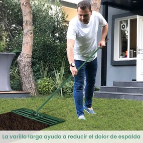 Ancinho para nivelar relva Ferramenta de relva resistente com pega ergonómica para o solo para jardim pátio quinta 75 x 25 cm Verde