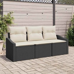 vidaXL Conjunto de Sofás de Jardim 3 Peças com Almofadas Preto Rattan Poliéster