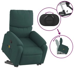Poltrona reclinável elevatória de massagens tecido verde-escuro