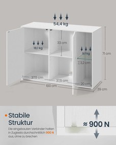 Aparador 39 x 100 x 71 cm com iluminação Tecnologia Toolless branco