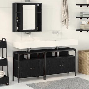 Conjunto de Móveis para Banheiro 3 Peças Preto Carvalho Madeira de Eng