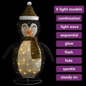 Pinguim de Natal decorativo com luzes LED tecido de luxo 90 cm