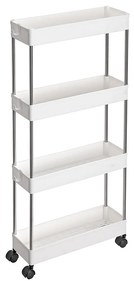 Carrinho de armazenamento SONGMICS de 4 níveis sobre rodas, unidade de armazenamento de plástico, organizador de prateleiras que economiza espaço para espaços pequenos, banheiro e cozinha, 40 x 12,5 x 88 cm, branco KSC08WT