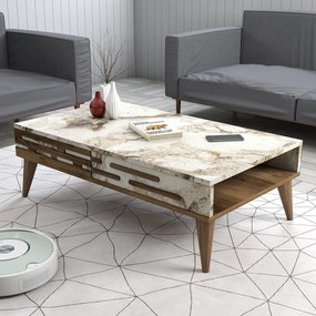 Mesa de Centro Valensiya – Nogueira e Mármore Branco – 105x60x34,6 cm