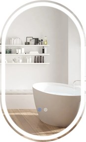 Espelho de casa de banho com iluminação, de parede, 90 x 55 cm, oval, sem moldura, com iluminação LED traseira, 3 modos de cor ajustáveis, antiembacia