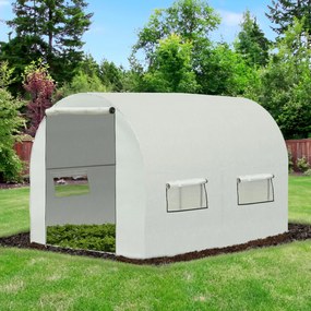 Estufa de Jardim Tipo Túnel com janelas e portas para cultivo de plantas Cobertura PE Estrutura de aço 295x200x190cm branca