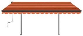 Toldo retrátil manual com LEDs 4,5x3,5 m laranja e castanho