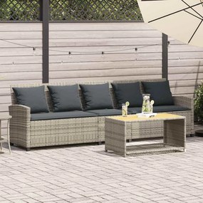 vidaXL Sofá de jardim de 5 lugares c/ almofadões vime PE cinza-claro