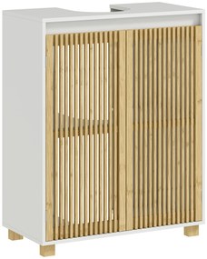 HOMCOM Móvel para Lavatório Banheiro Armário com Portas Vazadas em Bambu 60x30x75 cm Efeito Madeira Natural | Aosom Portugal