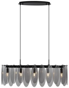 Candeeiro suspenso de design preto com vidro fumado oval 5-luzes - Mochan Design