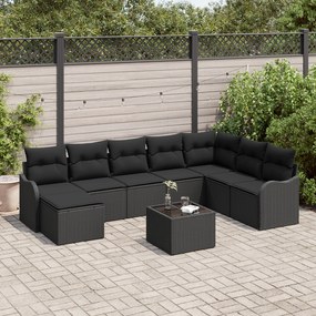 Conjunto de Sofá de Jardim vidaXL 9 Peças com Almofadas Bege Rattan Si