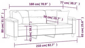 Sofá 3 lugares c/ almofadas 180 cm microfibra cinzento-escuro