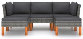5 pcs conjunto lounge de jardim c/ almofadões vime PE cinzento