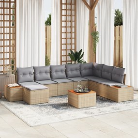 Conjunto de Sofá de Jardim com 9 Peças e Almofadas Bege Rattan Acácia